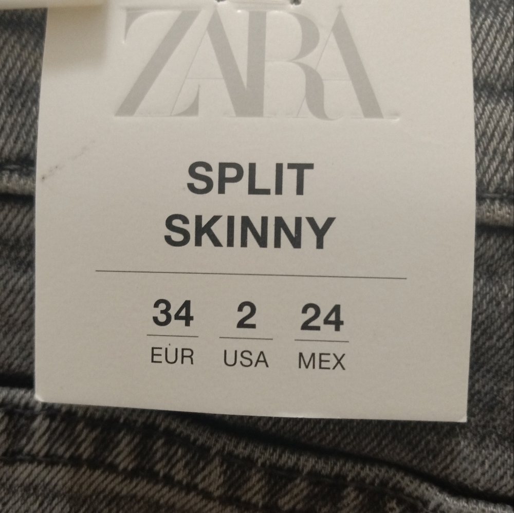 ZARA color wash off black High Rise Full Length Split Skinny womens Jeans - Picture 2 of 8